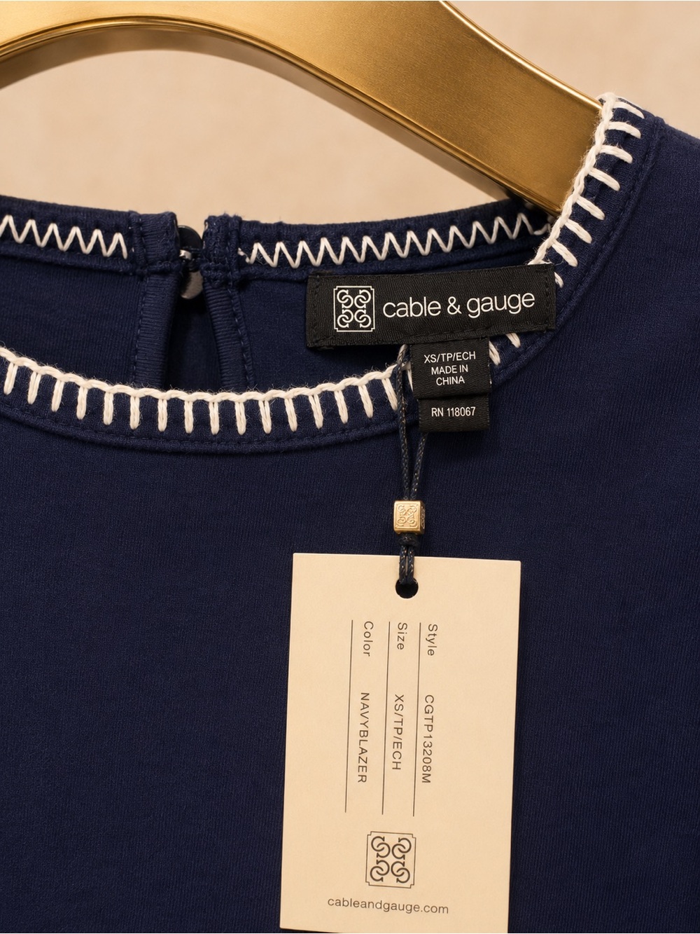Cable & Gauge Navy Ruffle Sleeve Top with White Trim- elegant ✨ - Picture 3 of 3